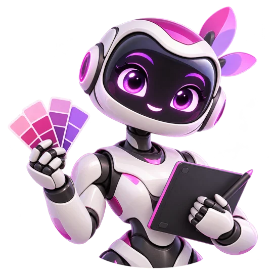 Lumi, a robot designer with color swatches